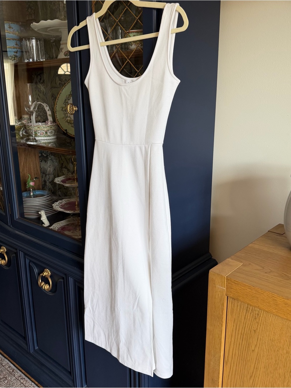 Leith White Sleeveless Scoop Midi Dress Slit